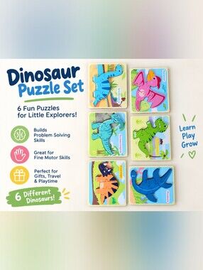 Kids Dinosaur Puzzle Set - Colorful Wooden Dino Puzzles